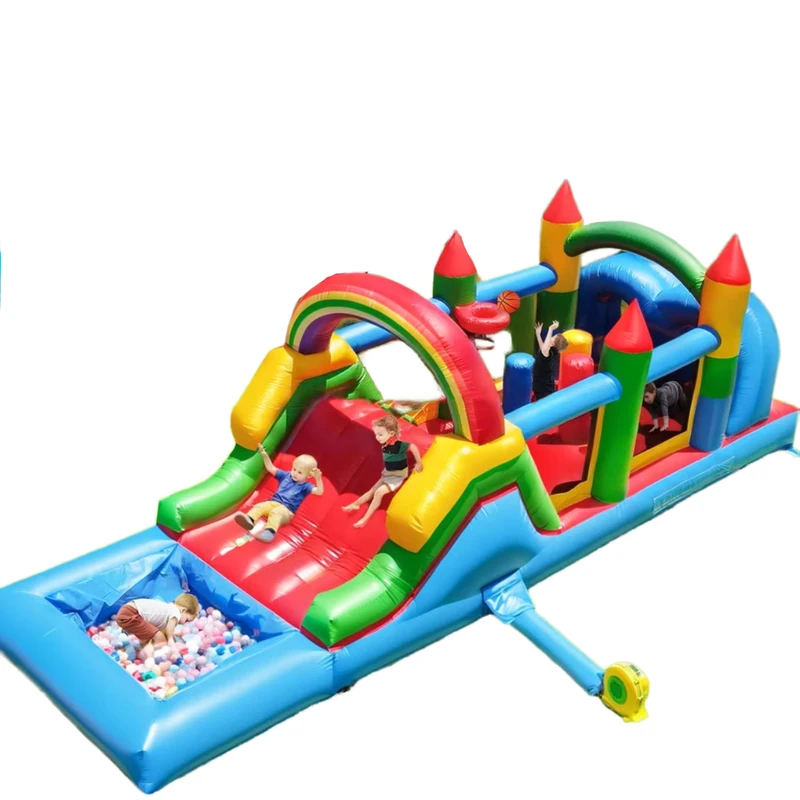 Combo de Casa de Saltar Inflável com Obstáculos, Escorrega, Piscina de Bolas e Recursos de Escalada, Material PVC, Capacidade para 35 Pessoas, Montagem Fácil