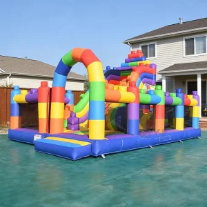 Inflatable Obstacle Course Bounce House Combo with Slide Tunnels and Jumping Area for Kids Playground