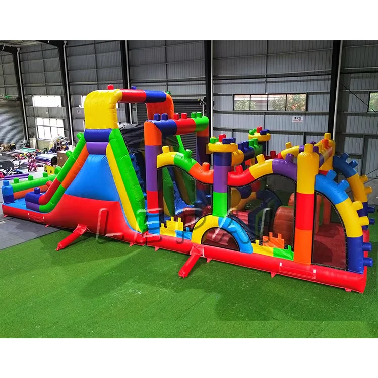 Parcours d'obstacles gonflable, jeux extérieurs de qualité commerciale, combo de saut et toboggan pour fête d'enfants