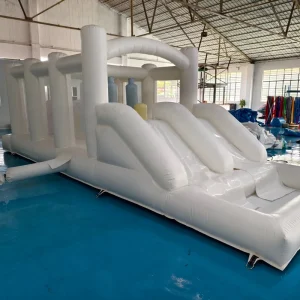 Inflatable Obstacle Course for Kids Jumping Castle Commercial Children’s White Bounce House with Slide Bouncy Castle Outdoor