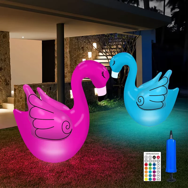 Flamingo Inflável de PVC com Luz Solar LED à Prova de Água, Luzes Flutuantes para Piscina