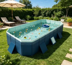 Piscina Retangular Inflável em PVC, Dobrável e Resistência ao Desgaste para Crianças, Diversão Aquática no Exterior