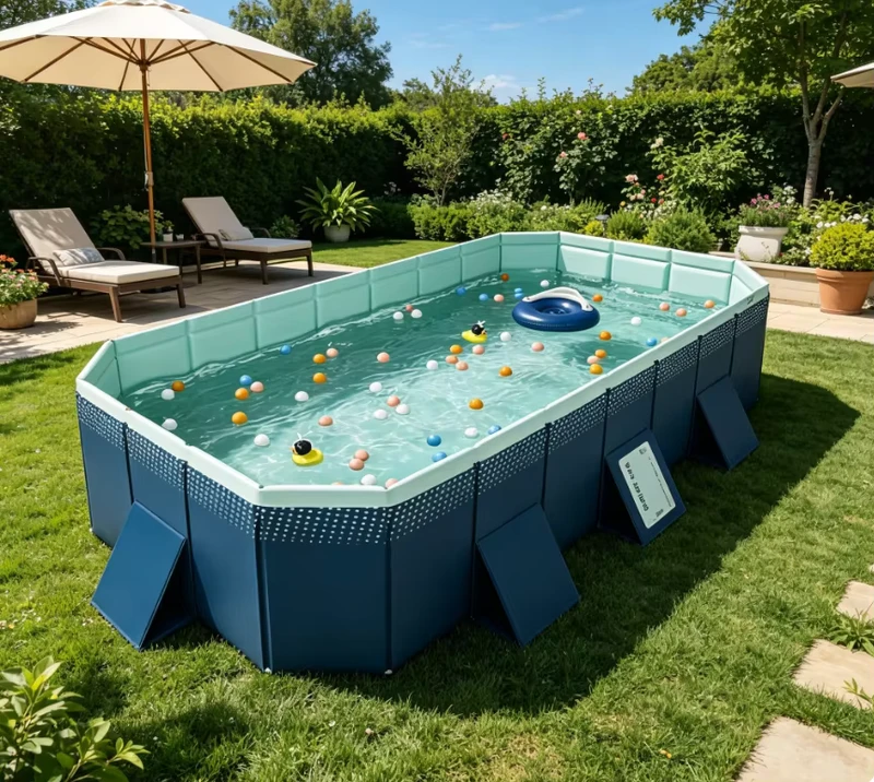Inflatable PVC Foldable Wear Resistant Rectangular Pool for Kids Outdoor Backyard Water Fun