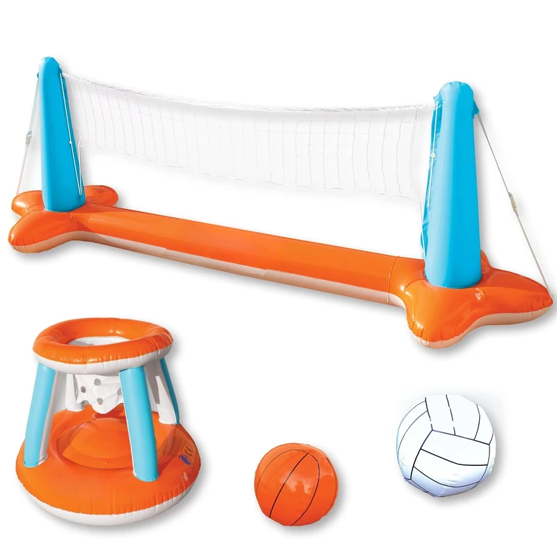 ชุดเกมน้ำพอง PVC สำหรับสระว่ายน้ำ รวมลูกบาสเก็ตบอลและลูกวอลเลย์บอล