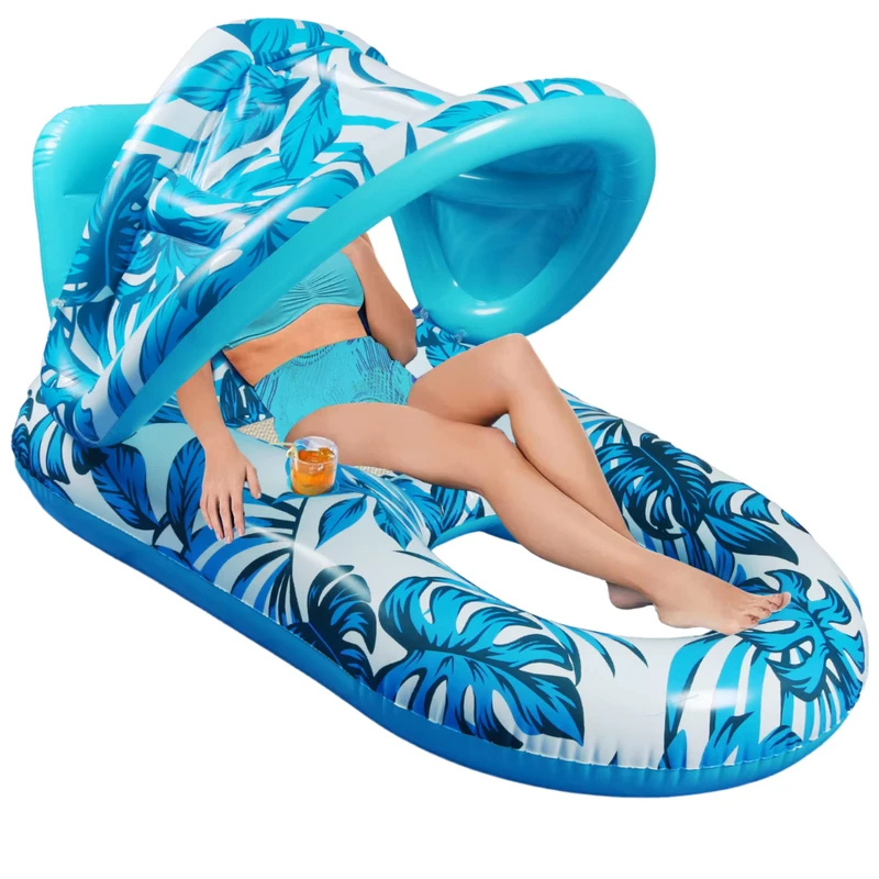 Inflatable PVC Wasser-Hängematte, schwebender Liegestuhl mit Becherhalter, maximale Tragfähigkeit 100 kg, Freizeitmöglichkeiten