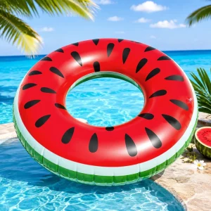 Inflatable PVC Watermelon Swim Ring Pool Float 39″ for Summer Beach Pool Adult Water Fun Party Toy