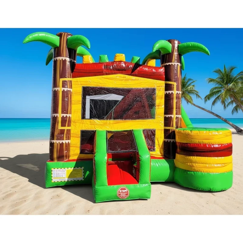 Kastil Loncat Inflatable Palm Paradise dengan Seluncuran untuk Pesta Ulang Tahun Anak