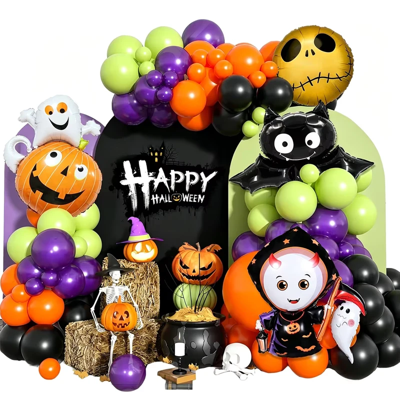 Aufblasbares Party-Halloween-Ballonbogen-Kit, Schwarze Latexballons, Halloween-Party-Dekoration, Ballongirlande