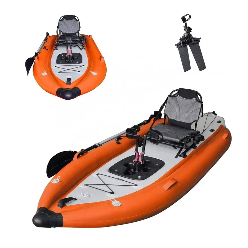 Thuyền kayak bơm hơi ngồi trên đỉnh cho câu cá, PVC, một người chèo với hệ thống đạp cho hồ và sông