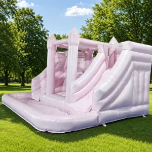 Inflatable Pink Jumping Castle Bouncer House with Double Slide PVC Material Custom Logo Outdoor Use