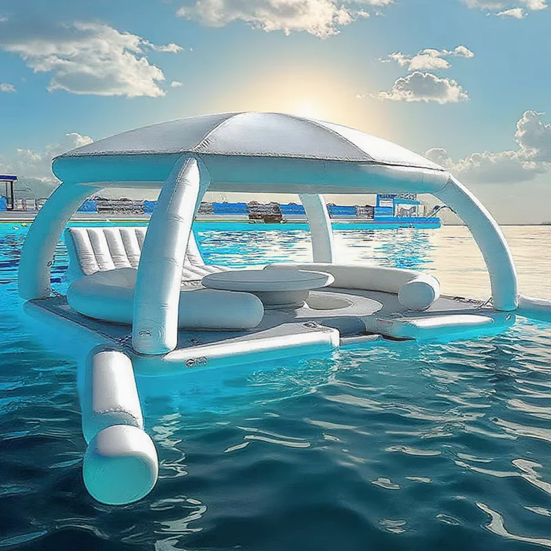 Platform Dock Inflatable, Peralatan Permainan Air, Platform Air PVC Drop Stitch, Jetski, Roll up dengan Tenda
