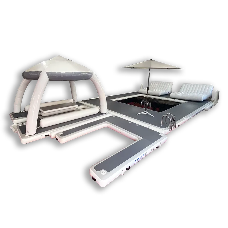 Tenda Inflatable Platform Pulau Terapung Dock Jet Ski untuk Bersantai di Kolam Renang