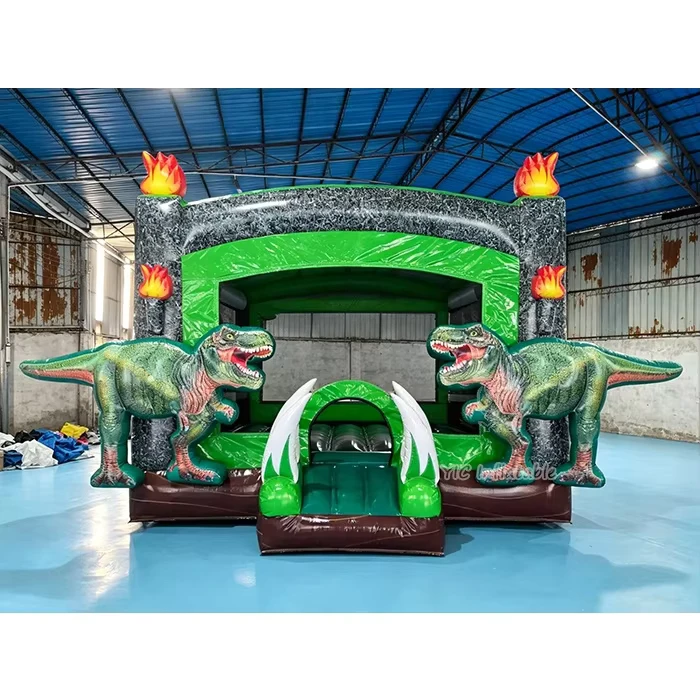 Aufblasbarer Spielplatz Dinosaurier Hüpfburg Combo mit Rutsche für Kinder, kommerzielle Partyvermietung