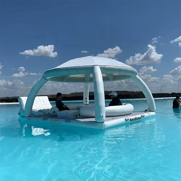 Aufblasbare Poolbar Schwimmende Insel Wasservergnügungsanlagen Schwimmende Plattform Zelt Sonnenschutz Lounge