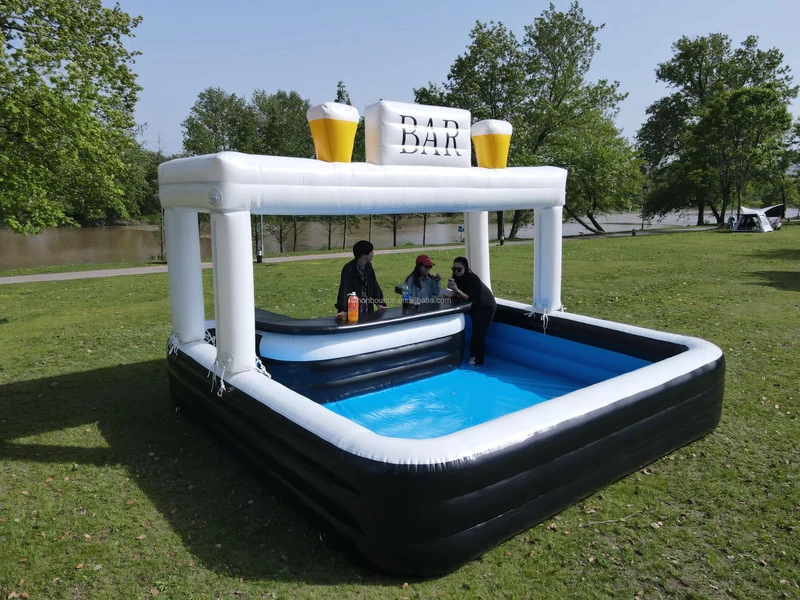 Inflatable Pool Bar Set Commercial Use Easy Setup Floating Drink Station PVC Material 5m*4m