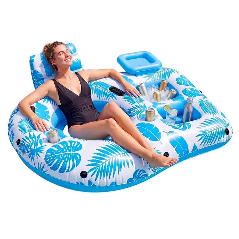 Opblaasbare zwembad float lounge cooler drijvende loungebank rugleuning bekerhouders greep handvatten zwembad vlotten strand meer