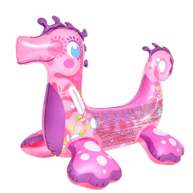 Flutuador Inflável em Forma de Cavalo-Marinho para Crianças, Diversão na Natação, PVC 119x78cm 0.22mm de Espessura