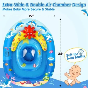 Inflatable Pool Float with Ocean Animal Toys Swimming Float with Adjustable Safety Seat Inflatable Swimming Ring