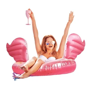 Inflatable Pool Floats with Glitter Angel Wings Sparkle Swimming Float Tubes Glitter Transparent Lounger for Kids Adults Swim To
