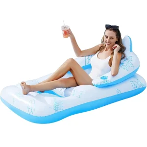 Inflatable Pool Lounger Adults Cup Holder Sunbathing Floating Bed Headrest Backrest Footrest Model