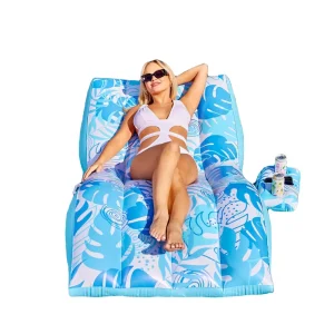 トロピカルフローラルプリントのインフレータブルプールラウンジャー 大人用サイズ 水に浮くハンモック 夏のビーチサンベッド