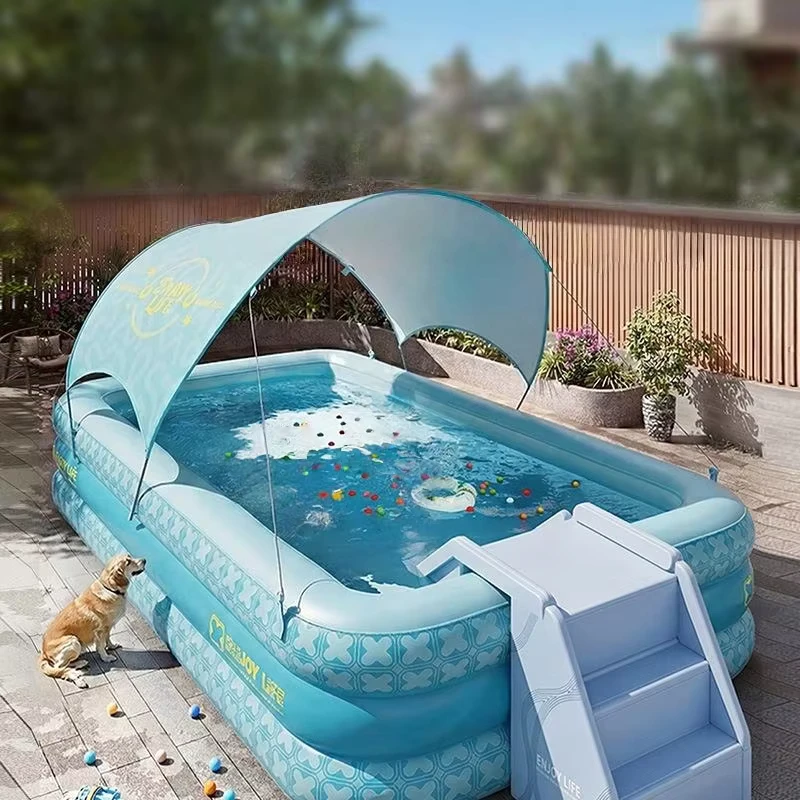 Kolam Inflatable dengan Kanopi Pelindung UV Kolam Renang PVC Tebal untuk Keseruan Keluarga di Halaman Belakang