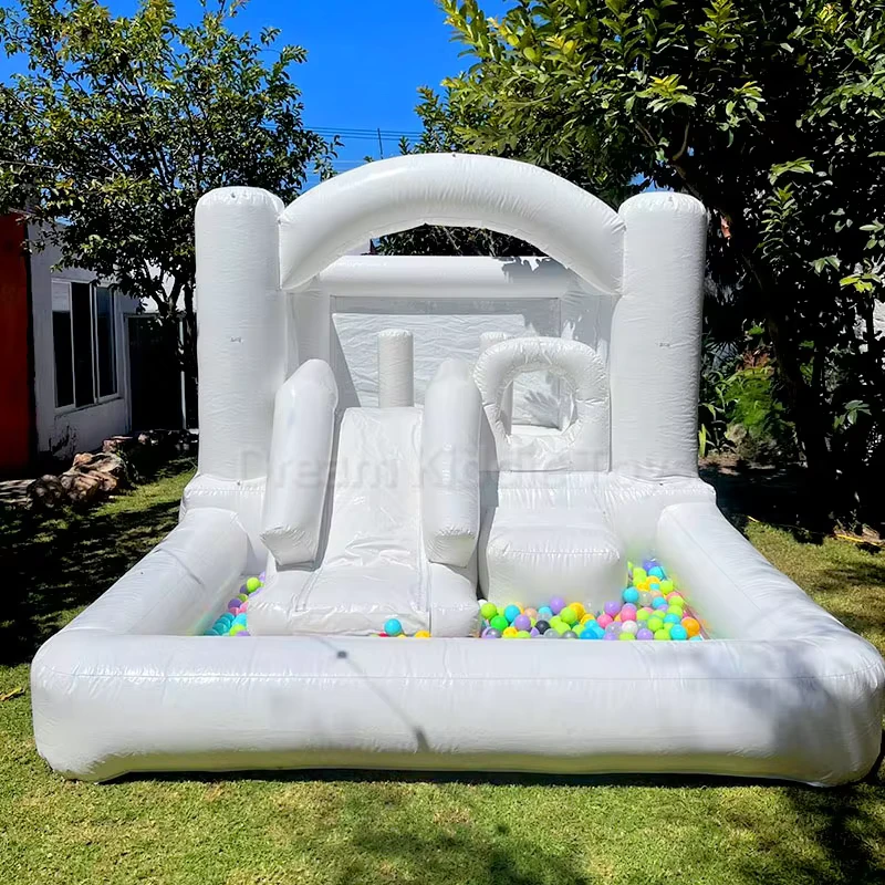 Inflatable Pure White Trampoline Ball Pit Combo Modern Commercial Bounce House Bouncer for Wedding Party Event Photography Prop