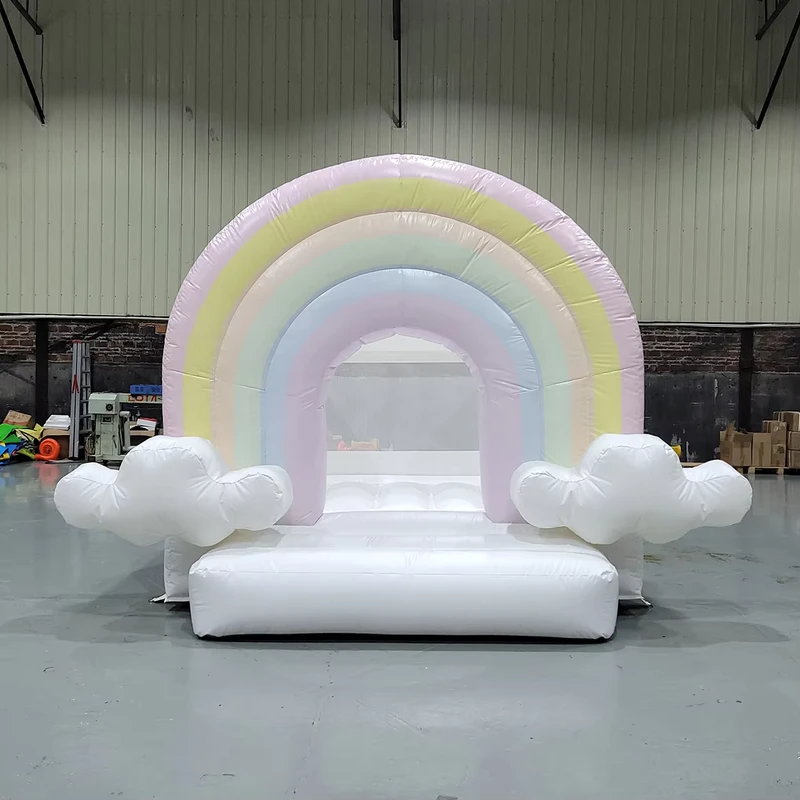 Castelo Inflável Arco-Íris para Crianças, Mini Castelo Bouncy Branco