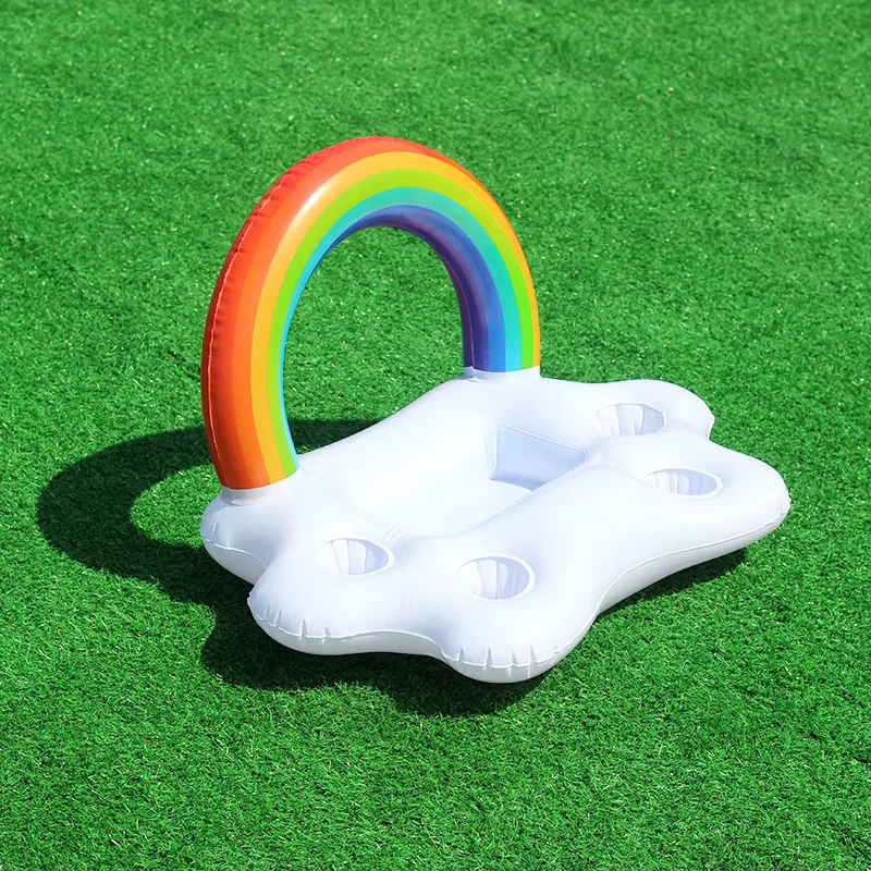 Nuvole arcobaleno gonfiabili, giocattoli d'acqua certificati CE per portabicchieri da acqua, vassoio per birra, letto galleggiante in materiale PVC