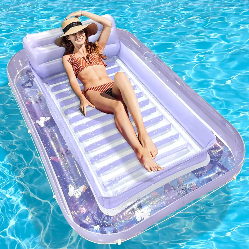 Lit flottant rectangulaire gonflable avec oreiller, chaise longue, flotteur de piscine, plage, jouet flottant 114x176cm CE/CPC/GPSR