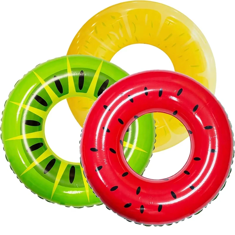 Tubo de Natação Inflável em Forma de Anel, Brinquedos de Piscina Pintados com Frutas de Verão para Adultos, Decorações para Festas na Piscina
