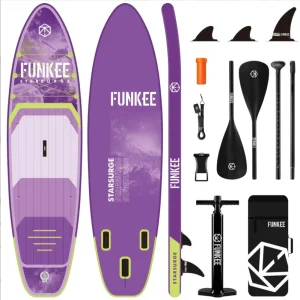 Inflatable SUP Board 11 Feet Stand up Paddle Board Complete Kit with Pump Paddle Backpack Wide Stable All Around Touring Purple