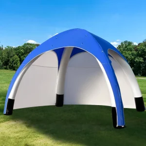 Tenda Kanopi Bayangan Inflatable 10x10Ft Biru 2 Tirai Matahari yang Dapat Dilepas, Pompa Udara Termasuk, Portabel, Tahan Udara untuk Acara Luar Ruangan
