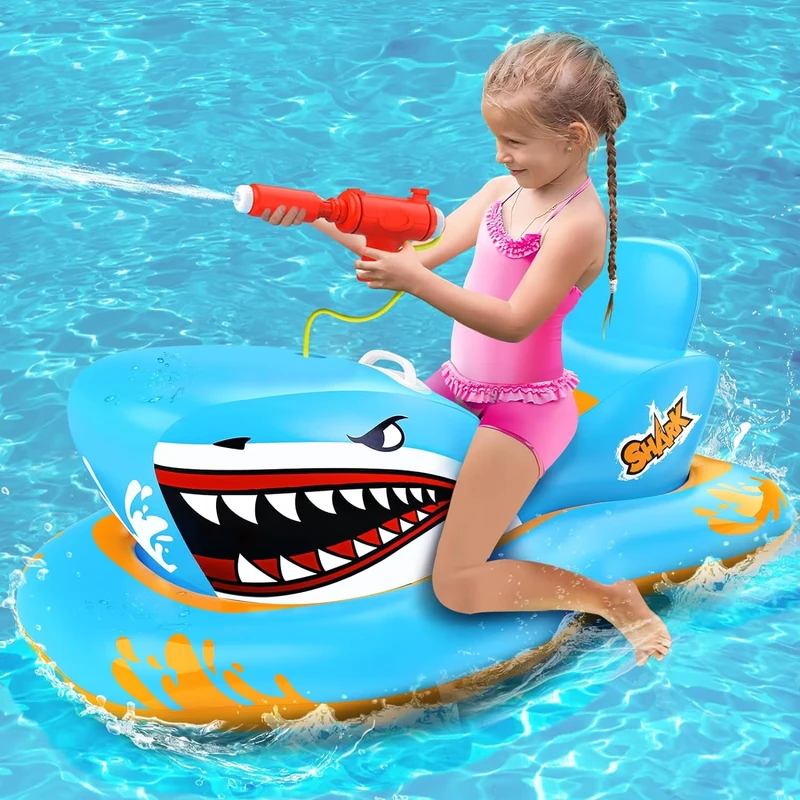 Inflatable Haai Rijdend voor Kinderen Inflatable Zwembad Float met Gun Water Spellen