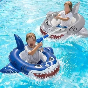 Inflatable Shark and Pirate Ship Pool Float with Water Gun Kids Ride On Swim Seat Boat for Summer Water Battle
