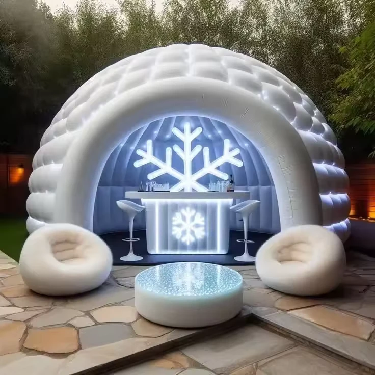 Opblaasbare Sneeuw Iglo Opblaasbare Koepeltent Met LED Verlichting voor Feest 4.5m 5m 6m Maat