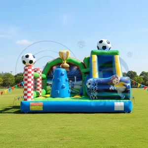 Inflatable Soccer Bounce House Slide Combo Commercial Party Rentals Football Bouncy Castle with Basketball Hoop Climbing Wall