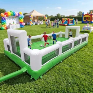 Inflatable Soccer Field with Fence Portable White Green Inflatable Football Court for Kids Adults