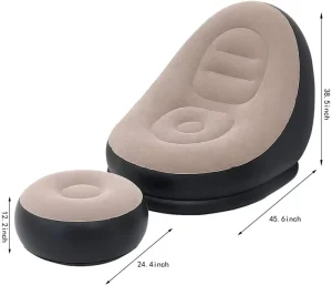 Inflatable Sofa Flocked with Footrest Inflatable Chair Ottoman Inflatable Sofa