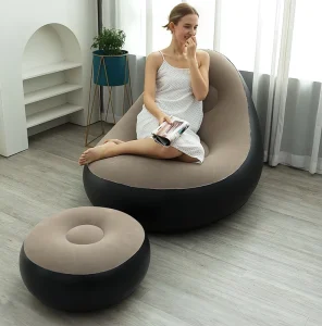 Inflatable Sofa PVC Flocked Air Furniture Backrest Recliner Outdoor Air Inflatable Lounge Chair with Footrest