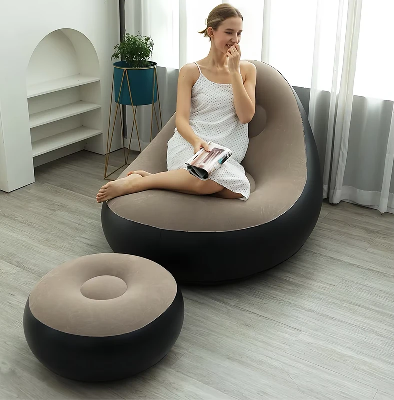 Sofá inflable, mueble de aire de PVC, sillón reclinable inflable para exteriores con reposapiés