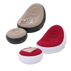 Inflatable Sofa Set with Footrest Lazy Flocking Air Sofa Chair Living Room Air Furniture Lounge Inflatable Backrest Recliner