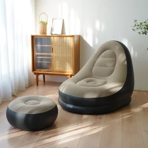Inflatable Sofa Set with Footrest Lazy Flocking Air Sofa Couch Footstool Living Room Air Furniture Lounge Inflatable Backrest