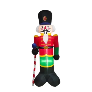 Opblaasbare soldaat pop notenkraker met stok opblaasbare kerstdecoratie voor buiten met LED-verlichting klaar om te verzenden