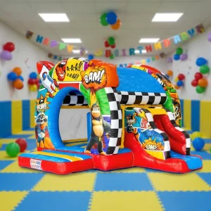 Inflatable Space Boom Theme Bouncy Castle with Slide Inflables Hupfburg Inflatable Combo for Party Rental