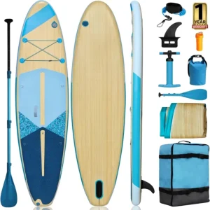 Inflatable Stand Paddle Board 11’X33”X6” Customizable Pink Wood All Around SUP 1 3 Year Warranty PVC EVA Fin + Paddle + Leash