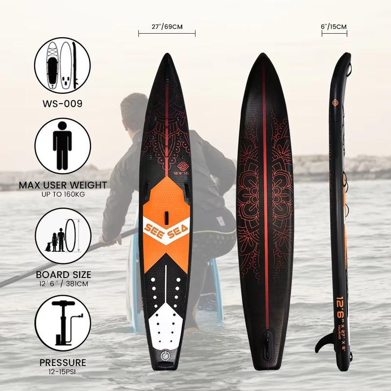 Inflatable Stand up Paddle Board Sup Accessories Backpack Wide Surf Control Non Slip Deck Leash Paddle and Pump