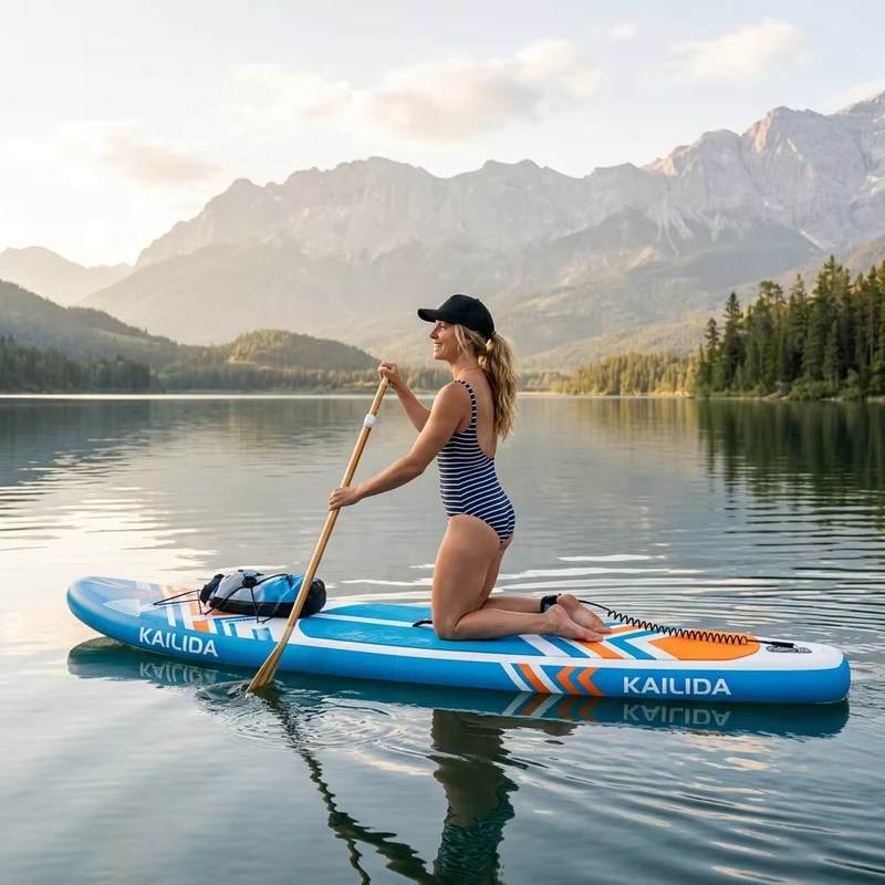 Inflatable Stand up Paddle Board Wood Grain Top 11′ 32″ 6″ Drop Stitch Complete Set with Paddle Pump and Waterproof Bag
