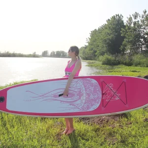 Inflatable Surfing Board Pink Color Stand up Paddle Board with Kayak Seat for Surfing