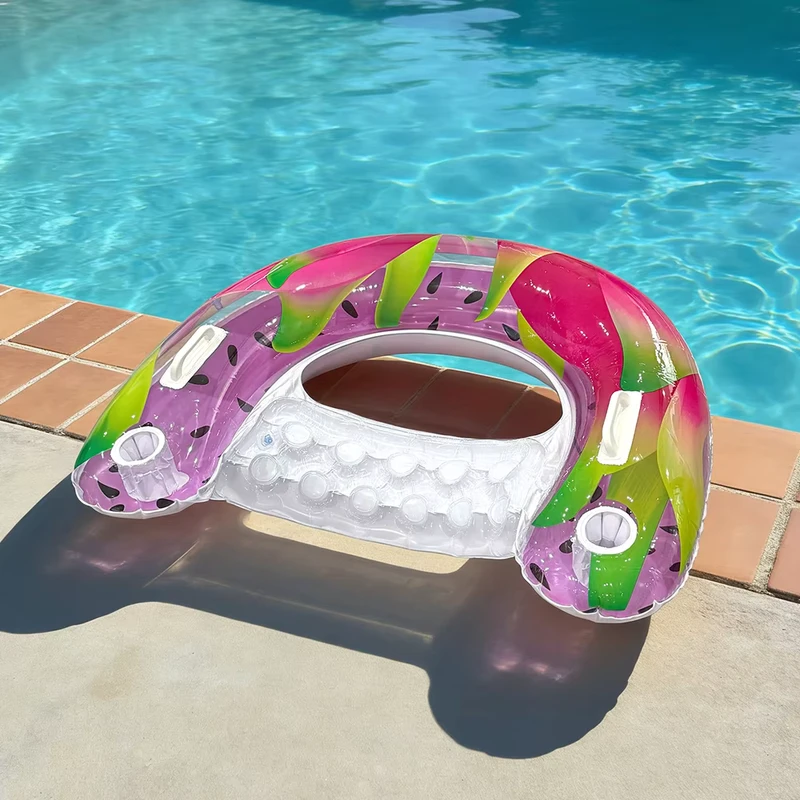Bouée gonflable motif fruit du dragon, bouée colorée, chaise flottante gonflable dans une grande piscine